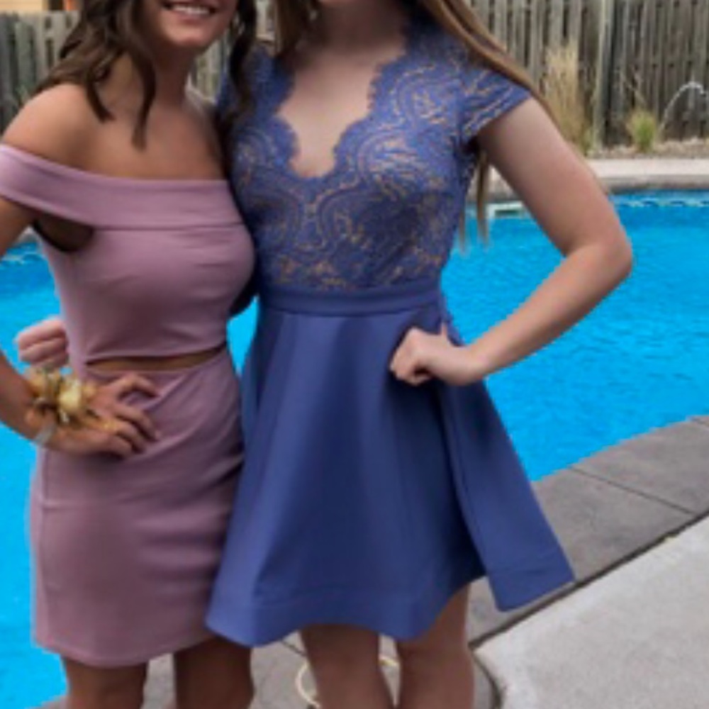 Blue/purple lace top short dress